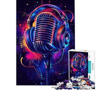 Puzzle Difficile pour Adultes de 1000 pièces Microphone rétro avec Casque activités Amusantes à la Maison défi Stimulant Jouet de décoration Murale pour Les 14 Ans et Plus (50x75cm)