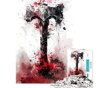 Puzzle Difficile pour Adultes de 1000 pièces Mjöllnir Le Marteau de Thor Puzzle Viking pour Adultes Jeu Familial Amusant et Cadeau Humoristique pour Les Amis et la Famille (Taille 38x26cm)