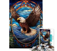 Puzzle Difficile pour Adultes de 1000 pièces Motif Aigle à tête Blanche en vitrail Jouet Anti-Stress pour Les Amateurs de Jeux (Dimensions 75x50cm)