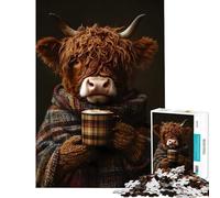 Puzzle Difficile pour Adultes de 1000 pièces Motif Vache des Highlands et café d'automne Un Jeu Stimulant et captivant pour Passer Le Temps à la Maison Jeu Impossible à 14 Ans et Plus proposé