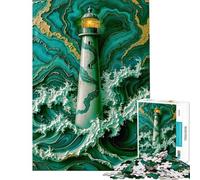 Puzzle Difficile pour Adultes de 1000 pièces Phare dans Une mer émeraude tumultueuse (Puzzles pour Adolescents activités Amusantes pour Passer Le Temps à la Maison Jeu Stimulant Cadeau) (38x52cm)