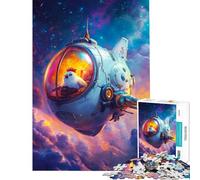 Puzzle Difficile pour Adultes de 1000 pièces Poulet dans Un Vaisseau Spatial Jeu de réflexion Stimulant Cadeau d'anniversaire Décoration Murale (Dimensions 50x75cm)