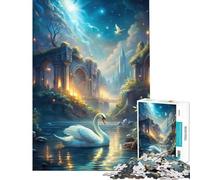 Puzzle Difficile pour Adultes de 1000 pièces représentant Un Cygne dans Un Paysage Fantastique avec des ruines Activités Amusantes à la Maison et en Famille Jeux divertissants à partir de 14 Ans