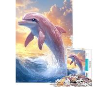 Puzzle Difficile pour Adultes de 1000 pièces représentant Un Dauphin Rose sautant Hors des Vagues Un Jeu Stimulant et captivant pour Passer Le Temps à la Maison Jeu Impossible à partir de 14 Ans :