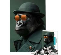 Puzzle Difficile pour Adultes de 1000 pièces représentant Un Gorille avec Un Chapeau Fedora et des Lunettes de Soleil Jeu de réflexion Stimulant Cadeau d'anniversaire et décoration Murale (38x26cm)