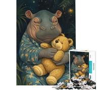 Puzzle Difficile pour Adultes de 1000 pièces représentant Un Hippopotame endormi avec Un Ours en Peluche Activités Amusantes à la Maison et en Famille Jeux divertissants Convient aux Personnes