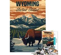Puzzle Difficile pour Adultes de 1000 pièces représentant Un Paysage de Bisons du Wyoming Puzzle Poster pour Adultes Jouet Anti-Stress pour Les Amateurs de Jeux (Taille 75x50cm)