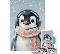 Puzzle difficile pour adultes de 1000 pièces représentant un pingouin dans la neige avec un casque audio Jeu de puzzle à faire soi-même pour adultes amusant et Un idéal pour les amateurs de jeux vidéo