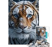 Puzzle Difficile pour Adultes de 1000 pièces représentant Un Tigre aux Yeux Bleus Jeu Anti-Stress idéal pour se détendre et s'amuser (Dimensions 75x50cm)