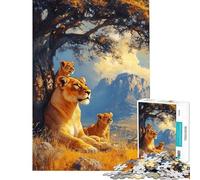 Puzzle Difficile pour Adultes de 1000 pièces représentant Une lionne et Ses Petits sous Un Arbre Puzzle Anti-Stress pour Adultes idéal pour la décoration intérieure Un véritable défi à relever