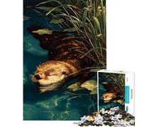 Puzzle Difficile pour Adultes de 1000 pièces représentant Une Loutre nageant Parmi des nénuphars Jeu Amusant à Faire à la Maison défi Stimulant décoration Murale pour Les 14 Ans et Plus (38x26cm)
