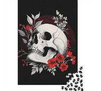 Puzzle Difficile pour Adultes De 1000 Pièces Skull with Flowers Art Print-2 Casse-tête pour Adultes, Jeu De Réflexion, Analyse Et Logique, pour Les Amis Et La Famille 70x50cm/1000pcs