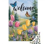 Puzzle Difficile pour Adultes De 1000 Pièces Spring Garden Flag Butterfly Welcome Casse-tête pour Adultes, Jeu De Réflexion, Analyse Et Logique, pour Les Amis Et La Famille 70x50cm/1000pc