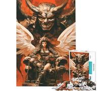 Puzzle Difficile pour Adultes de 1000 pièces thème Ange démon et samouraï Un Jeu de Construction Amusant et Humoristique idéal pour Les Amateurs de Jeux vidéo (50x75cm)