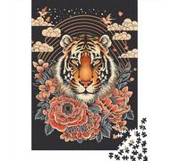 Puzzle Difficile pour Adultes De 1000 Pièces Tiger Floral Art Print Puzzle Anti-Stress, Jeu Éducatif Amusant Et Humoristique 70x50cm/1000pcs
