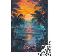 Puzzle Difficile pour Adultes De 1000 Pièces Tropical Sunset Palm Trees Puzzle Anti-Stress, Jeu Éducatif Amusant Et Humoristique 38x26cm/1000pcs