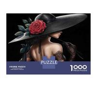 Puzzle Difficile pour Adultes De 1000 Pièces Vintage Lady with Rose Hat Puzzle pour Adultes Jeu Manuel Difficile Cadeau d'anniversaire, Cadeaux, 38x26cm/1000pcs