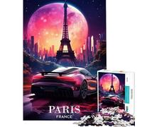 Puzzle Difficile pour Adultes de 1000 pièces Voiture néon rétro à Paris activités Amusantes à la Maison défi Difficile Jouet décoration Murale à partir de 14 Ans (38x26cm)