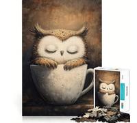 Puzzle Difficile pour Adultes Hibou endormi dans Une Tasse de café 1000 pièces, Jeu de logique, Lien Familial, découpe de précision, Surprise chaleureuse 38x26cm