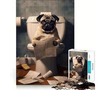 Puzzle Difficile pour Adultes représentant Un Carlin sur Les Toilettes (1000 pièces), 38x52cm, idéal pour se détendre et créer Une Image captivante Cadeau Artistique