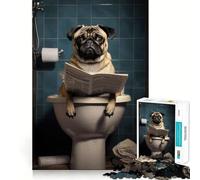 Puzzle Difficile pour Adultes représentant Un Carlin sur Les Toilettes, 1000 pièces, pour Un Moment de détente et de créativité (38x26cm)