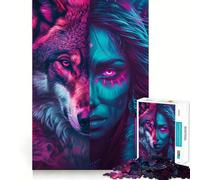 Puzzle Difficile pour Adultes représentant Une Femme-Loup Violette et Bleue, 1000 pièces, Assemblage Facile et Amusant, Cadeau Artistique (38x52cm)