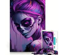Puzzle Difficile Purple Skull Girl pour Adultes, 1000 pièces, Jeu de logique Solide, Simple et Amusant, découpe de précision, Cadeau de Noël (38x26cm)