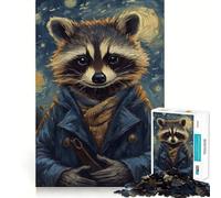 Puzzle Difficile Raton Laveur dans la Nuit étoilée pour Adultes, 1000 pièces, améliore la mémoire, détend l'esprit, Bords Nets, Cadeau élégant (38x52cm)