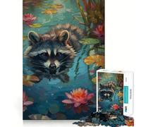Puzzle Difficile Raton Laveur dans Un étang de nénuphars pour Adultes, 1000 pièces, Jeu de logique Pure, activité la Maison, découpe Nette, Joli Cadeau (50x75cm)