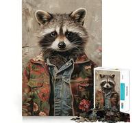 Puzzle Difficile Raton Laveur en Veste pour Adultes, 1000 pièces, Jouet de logique Pure, activité la Maison, découpe Nette, Joli Cadeau (38x52cm)