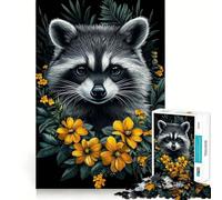 Puzzle Difficile Raton Laveur et Fleurs pour Adultes, 1000 pièces, Puzzle cérébral, détente et Art Assembler, Cadeau spécial (38x26cm)