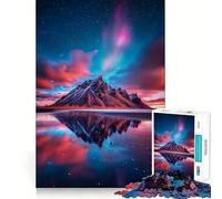 Puzzle Difficile Reflets de Montagne sous Les aurores boréales pour Adultes, 1000 pièces, Jeu de logique Solide, Moments de Partage, Bords Nets, (50x75cm)