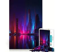 Puzzle Difficile Reflets d'un Paysage Urbain néon pour Adultes, 1000 pièces, Think Toy, Plaisir paisible, découpe Nette, œuvre d'art (38x26cm)