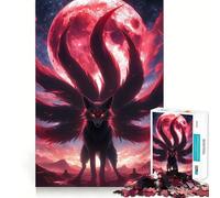 Puzzle Difficile Renard Kitsune Rouge et Noir pour Adultes, 1000 pièces, défi Mental, Jeu de détente, découpe précise, Cadeau mémorable (38x26cm)