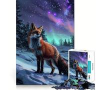 Puzzle Difficile Renard Roux et aurores boréales pour Adultes, 1000 pièces, améliore la mémoire, détend l'esprit, Bords Nets, Cadeau élégant (38x52cm)