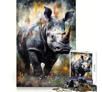 Puzzle Difficile Rhino Watercolors pour Adultes, 1000 pièces, Jeu de logique et d'adresse, à Partager en Famille, découpe précise, Objet de Collection (38x26cm)