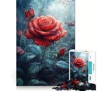 Puzzle Difficile Rose Rouge sous la Pluie pour Adultes, 1000 pièces, Jeu de logique Fine, Moment de détente et de Plaisir, Bords Nets, Cadeau attentionné (38x26cm)