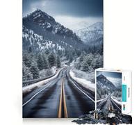 Puzzle Difficile Route de Montagne enneigée pour Adultes, 1000 pièces, améliore la mémoire, détend l'esprit, Bords Nets, Cadeau élégant (38x52cm)