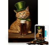 Puzzle Difficile Saint Patrick Chat pour Adultes 1000 pièces Stimulation Rappel Calme Évasion Bordure serrée Cadeau spécial 38x26cm