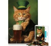 Puzzle Difficile Saint Patrick Chaton Bière pour Adultes 1000 pièces Défi Mental Jouet de détente et de Douceur Découpe précise Cadeau mémorable (38x26cm)