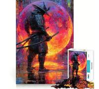 Puzzle Difficile Samouraï et Lune Rouge pour Adultes, 1000 pièces, Jeu de logique Fine, Divertissement apaisant, Bords Nets, Cadeau attentionné (50x75cm)