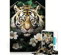 Puzzle Difficile Silver Tiger Flowers pour Adultes, 1000 pièces, Jeu de logique, Lien Familial, découpe de précision, Surprise chaleureuse 38x26cm