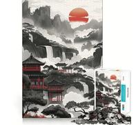 Puzzle Difficile Soleil Rouge sur des Chutes brumeuses pour Adultes, 1000 pièces, pour se Souvenir des Souvenirs, stimuler Le Calme, découper en Douceur, Cadeau Classique (38x52cm)