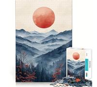 Puzzle Difficile Soleil Rouge sur Les Montagnes pour Adultes, 1000 pièces, Jeu de logique Fine, Moment de détente et de Plaisir, Bords Nets, (50x75cm)