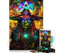 Puzzle Difficile Sorcière en vitrail pour Adultes, 1000 pièces, pour stimuler la mémoire, apaiser et s'évader Un Cadeau spécial aux Bords tendus 38x52cm