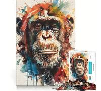 Puzzle Difficile Splash Watercolor Monkey pour Adultes, 1000 pièces, pour stimuler la mémoire, apaiser et s'évader Un Cadeau spécial aux Bords tendus 38x26cm