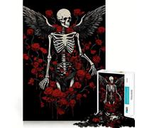Puzzle Difficile Squelette avec Ailes et Roses pour Adultes, 1000 pièces, Jeu de logique, Lien Familial, découpe de précision, Surprise chaleureuse 38x26cm