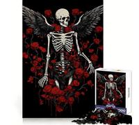Puzzle Difficile Squelette avec Ailes et Roses pour Adultes, 1000 pièces, Jeu de logique, Lien Familial, découpe de précision, Surprise chaleureuse 38x26cm
