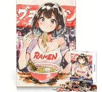 Puzzle Difficile Sumi-e représentant Une Fille d'anime Mangeant des Ramen, 1000 pièces, pour Adultes Idéal pour améliorer la mémoire et Passer Un Bon Moment Bords Nets Cadeau spécial (38x26cm)