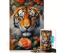 Puzzle Difficile Tigre dans Une roseraie pour Adultes, 1000 pièces, pour stimuler la mémoire, apaiser et s'évader Cadeau spécial 50x75cm
